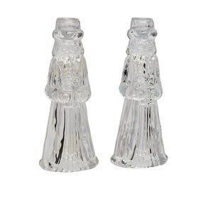 Vtg 88' Princess House 8" Santa 24% Lead Crystal Candle Stick Holder Set, 2